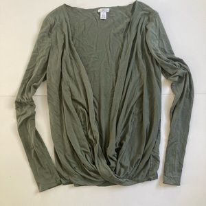 BP Long Sleeve Twist Front Deep V Olive Green Small